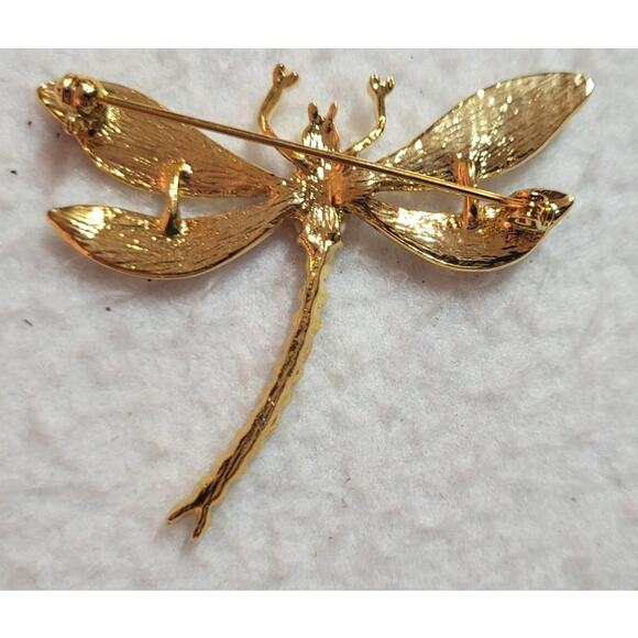 Vtg Unsigned Carucci Dragonfly Purple Enamel Faux Pearl Rhinestone Brooch 2" - Picture 6 of 6
